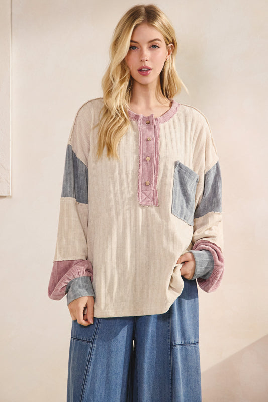 Colorblock Henley Top