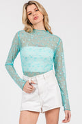 Floral Mesh Lace Top - Aqua