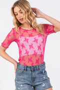 Floral Lace Top - Hot Pink