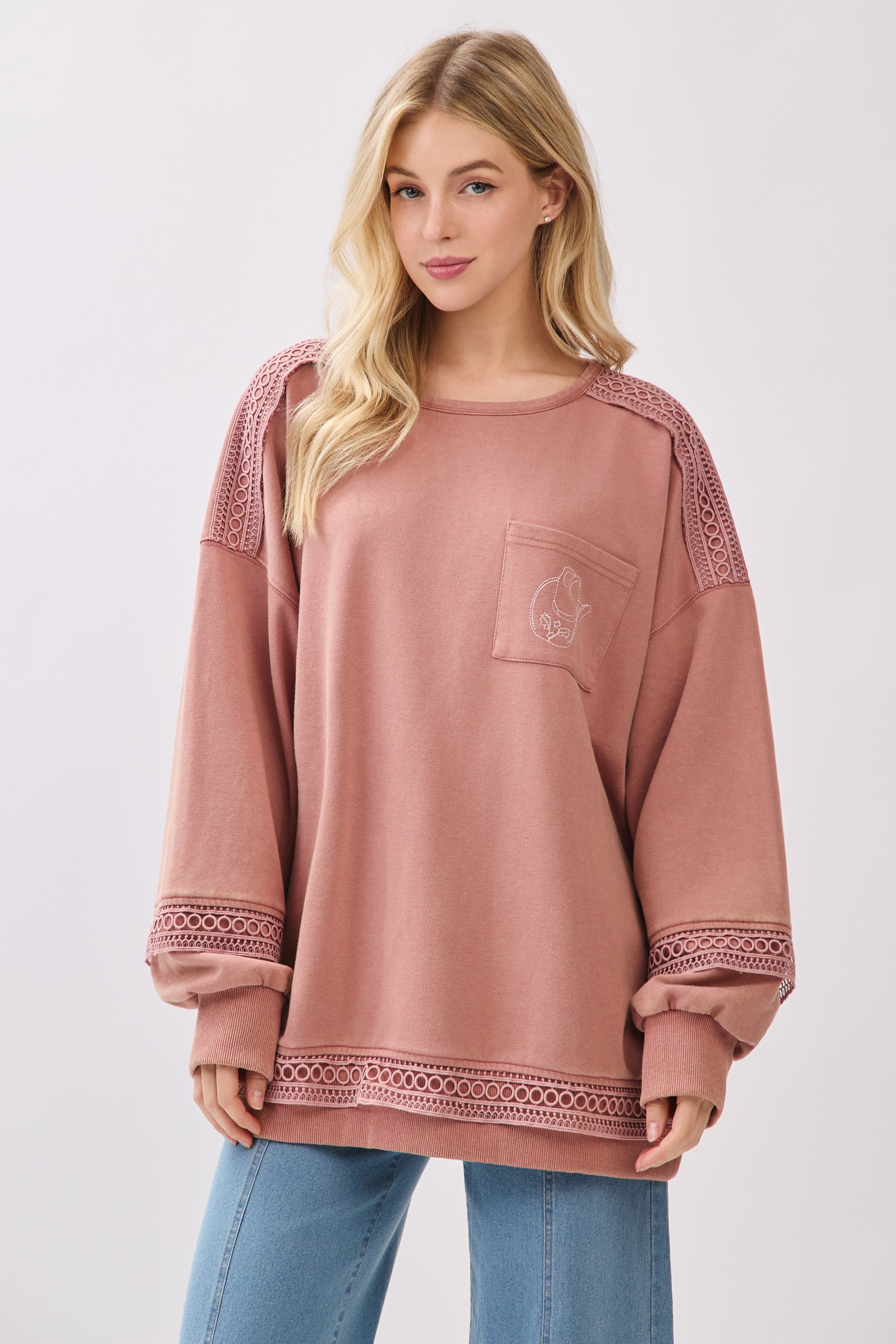 Embroidered Western Mineral Wash Top