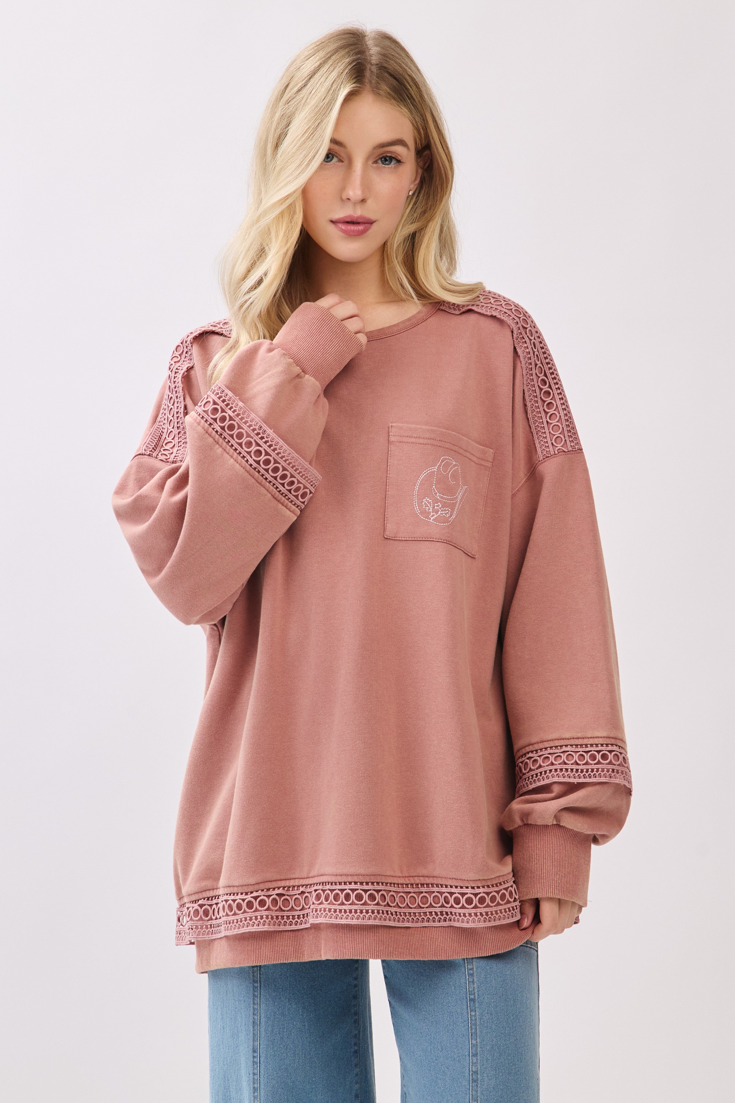 Embroidered Western Mineral Wash Top