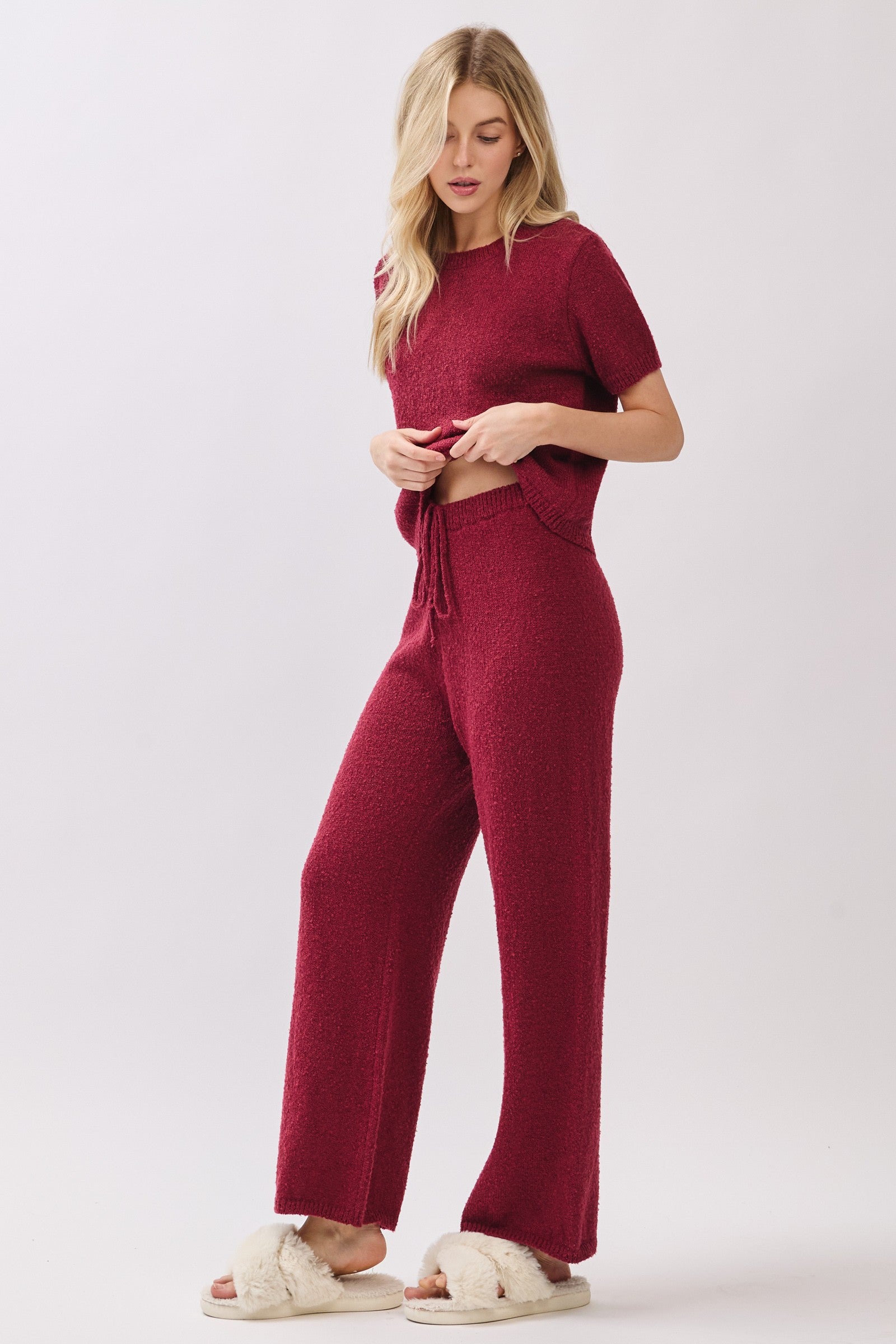 Cozy Knit Sweater Set - Burgundy