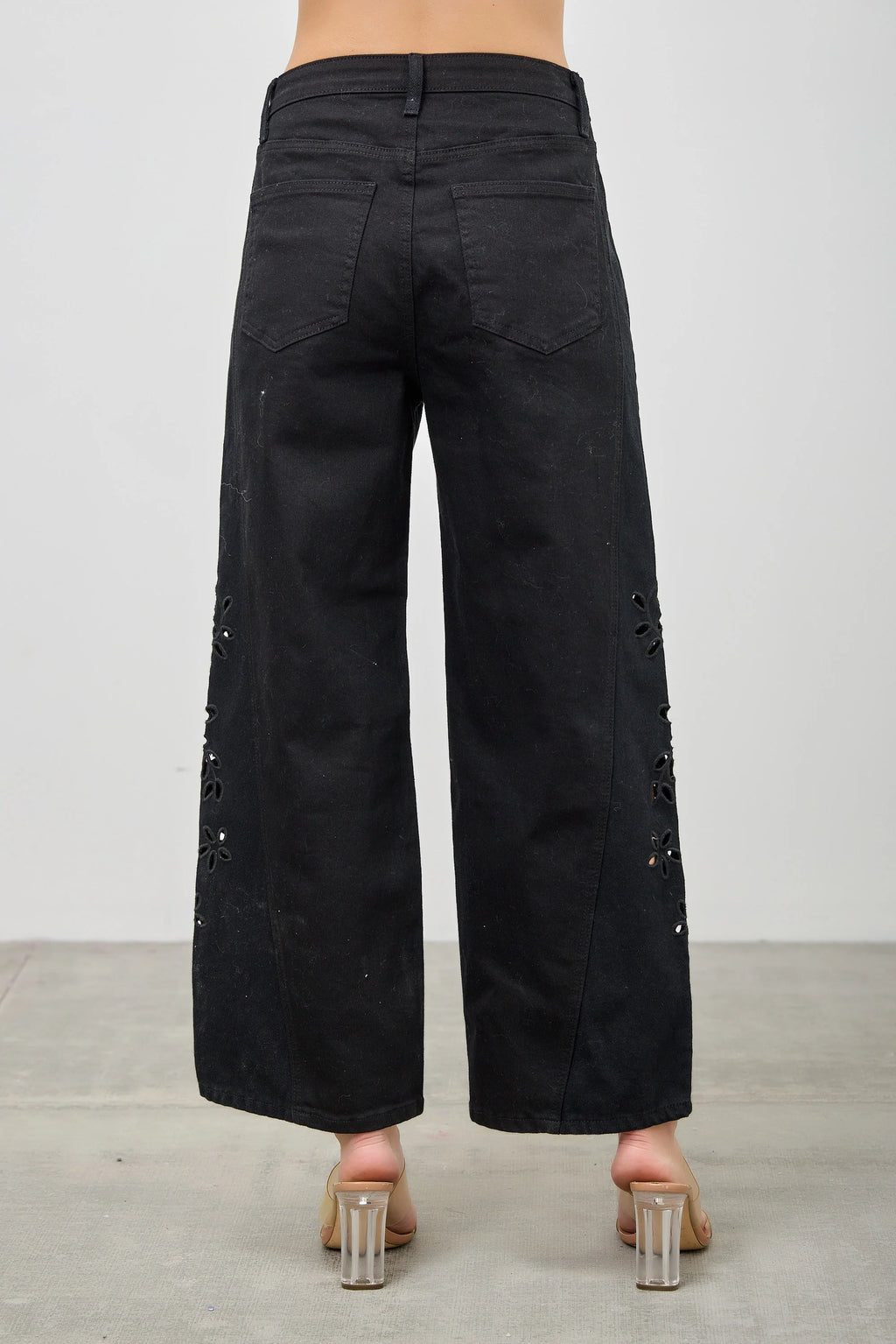 The Wildflower Embroidered Barrel Jeans - Black