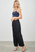 The Wildflower Embroidered Barrel Jeans - Black