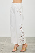The Wildflower Embroidered Barrel Jeans - White