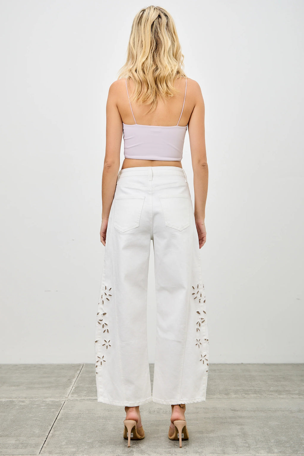The Wildflower Embroidered Barrel Jeans - White