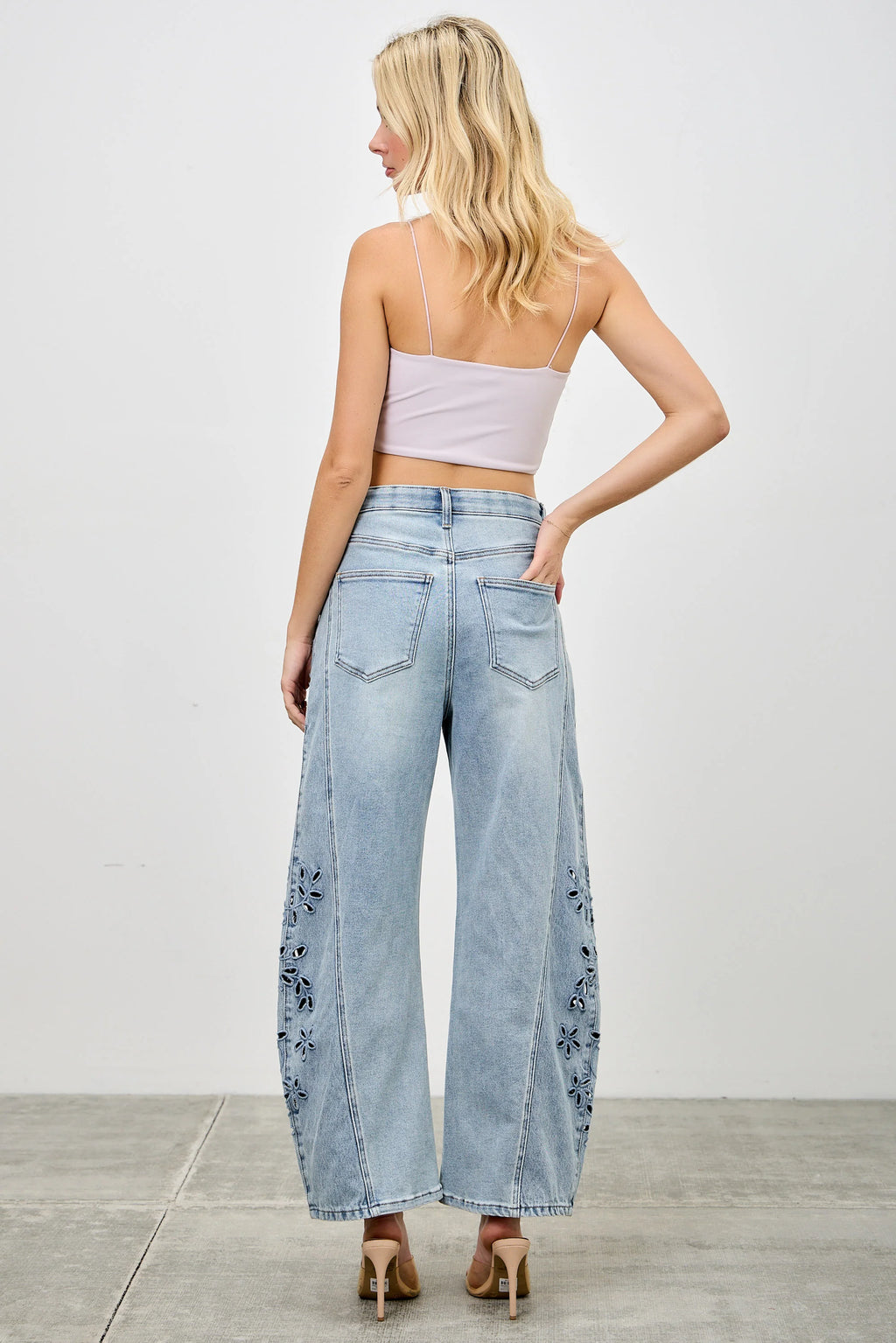 The Wildflower Embroidered Barrel Jeans - Denim