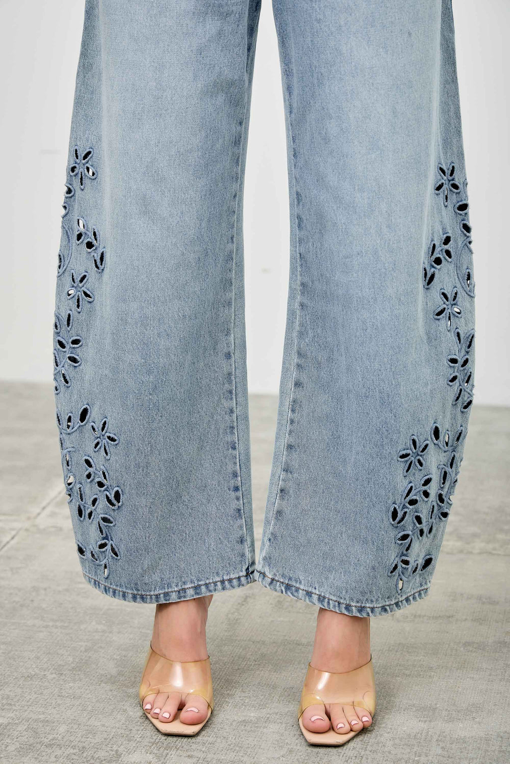 The Wildflower Embroidered Barrel Jeans - Denim
