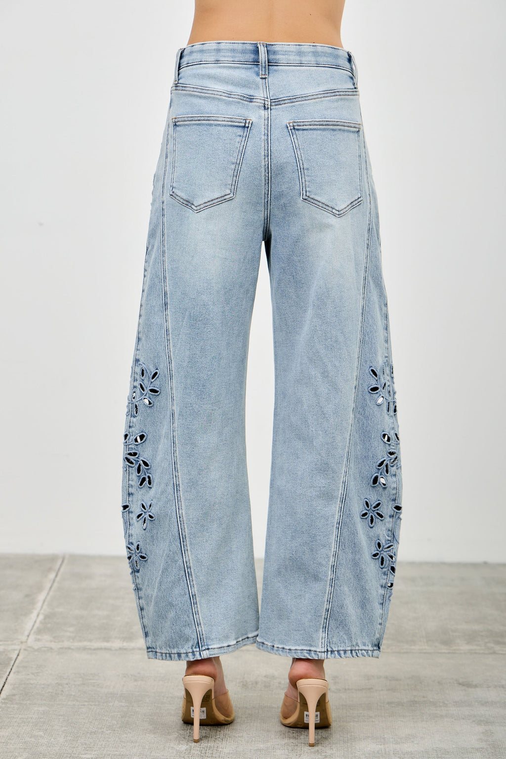 The Wildflower Embroidered Barrel Jeans - Denim