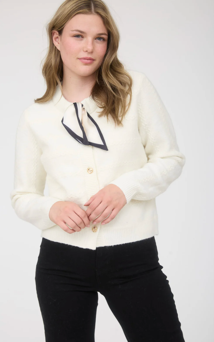 Scarf Neck Cardigan - Ivory