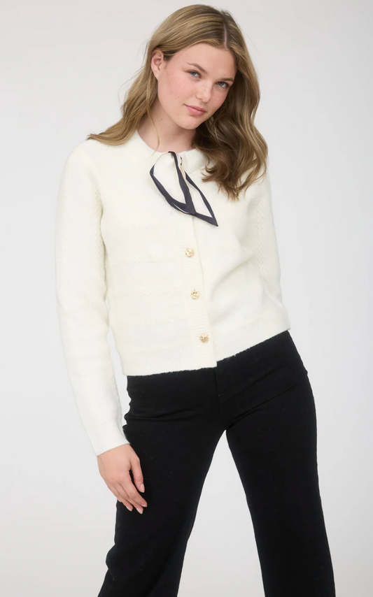 Scarf Neck Cardigan - Ivory