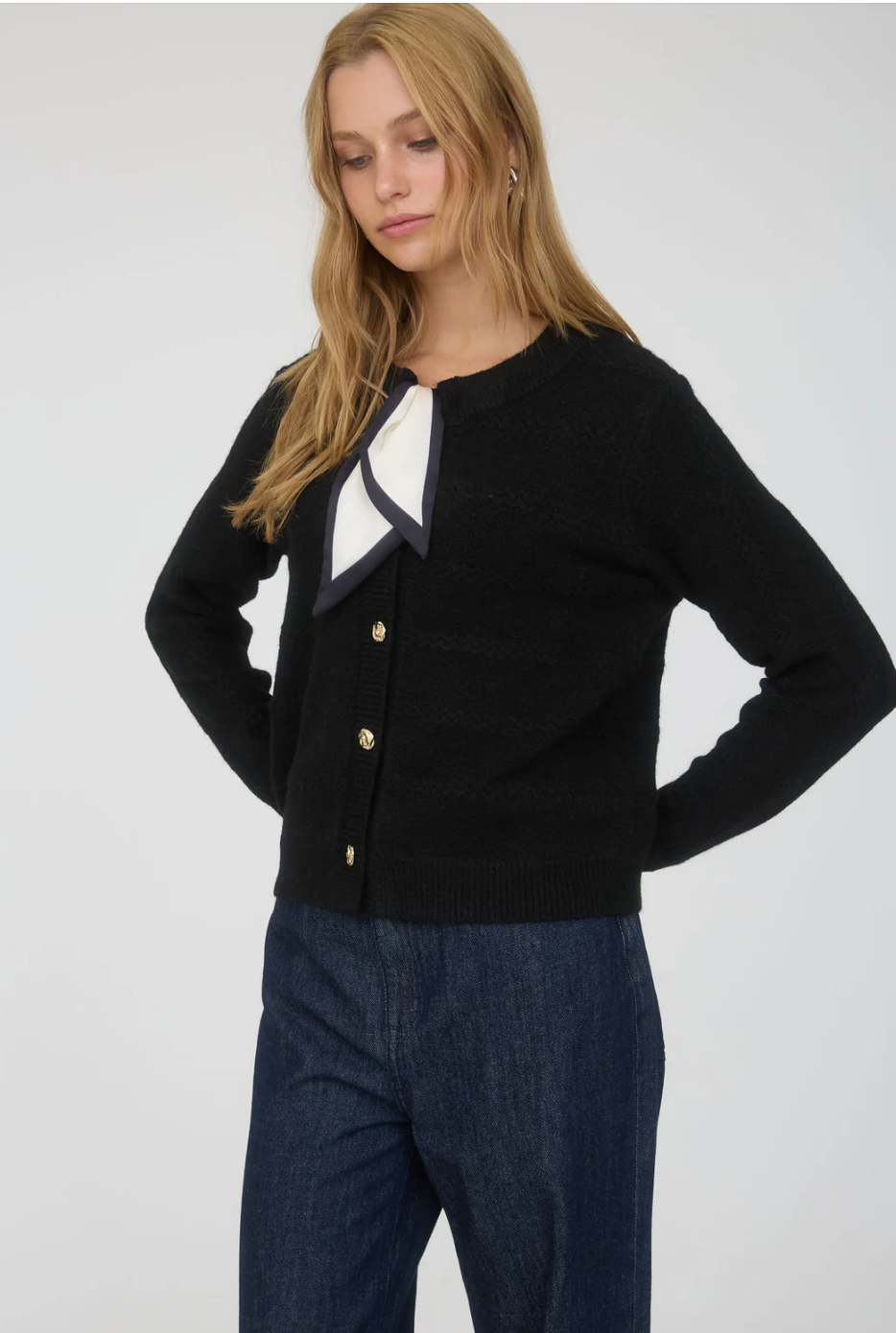 Scarf Neck Cardigan - Black
