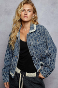 POL Floral Distressed Denim Jacket