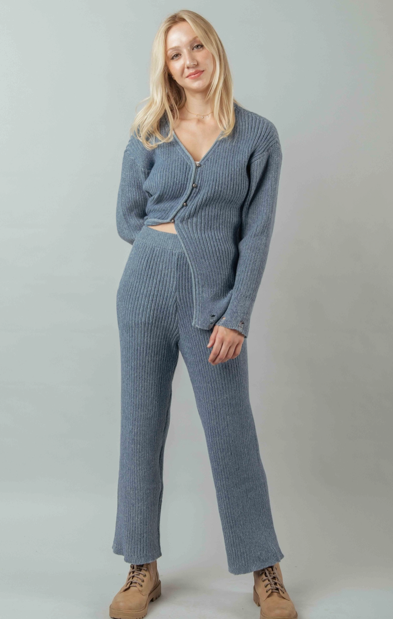 Distressed Sweater Set - Blue