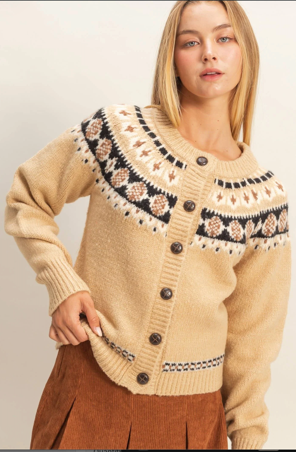 Fair Isle Cardigan - Beige