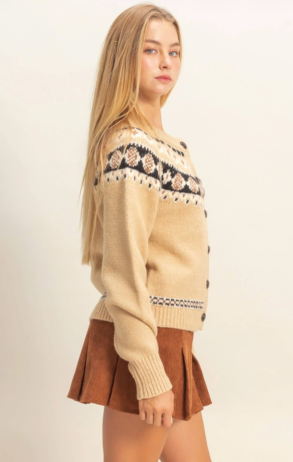 Fair Isle Cardigan - Beige