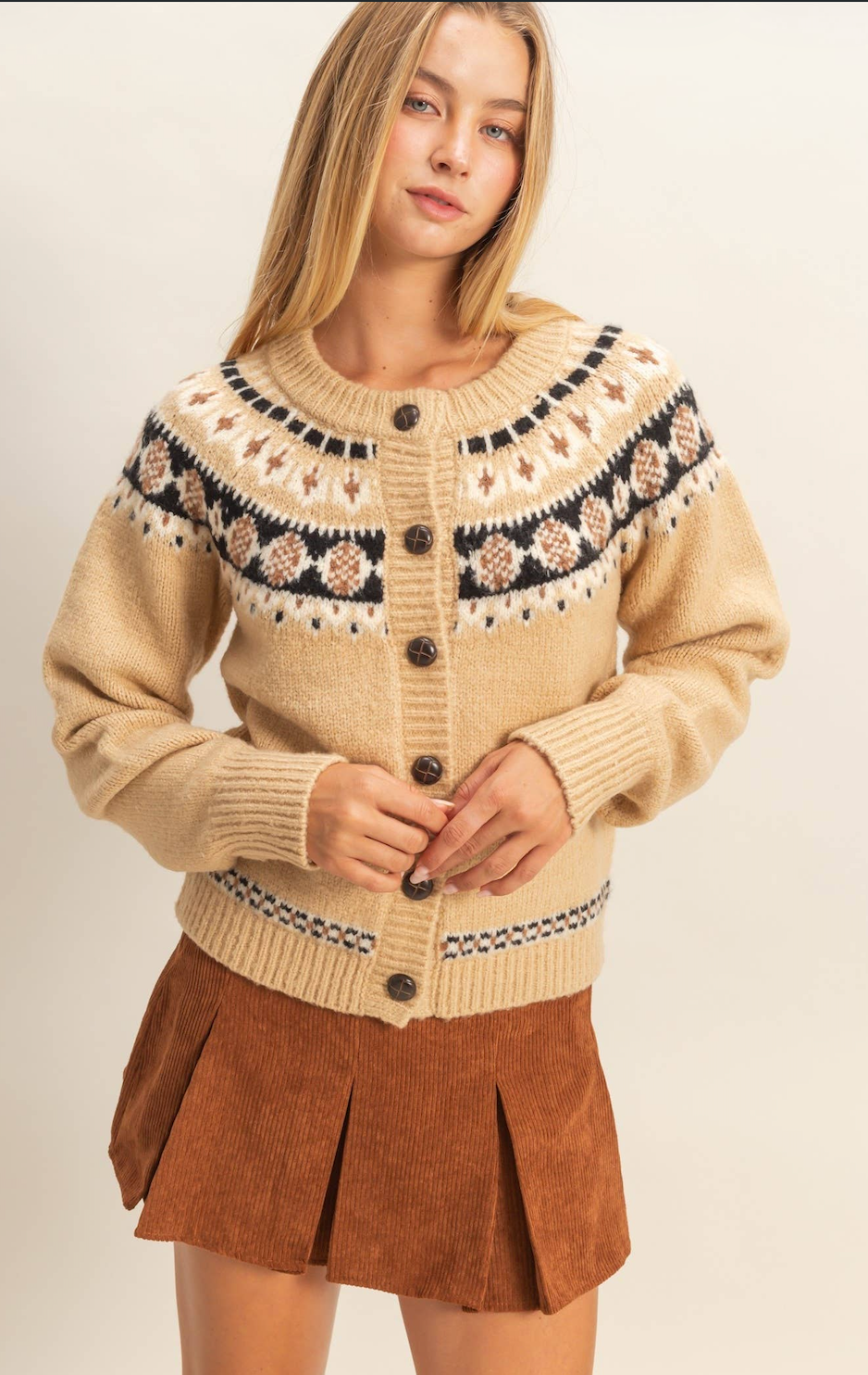 Fair Isle Cardigan - Beige