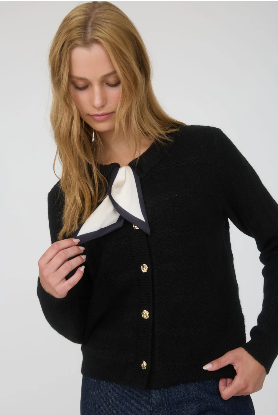 Scarf Neck Cardigan - Black