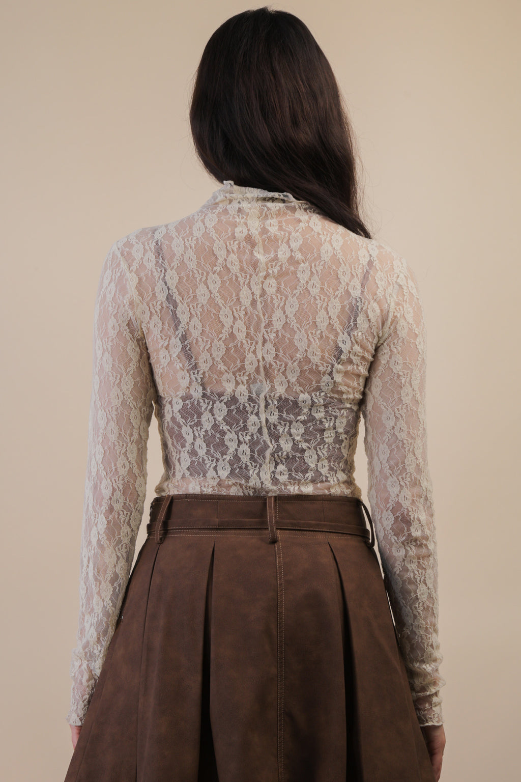 Sheer Mesh Floral Top Champagne