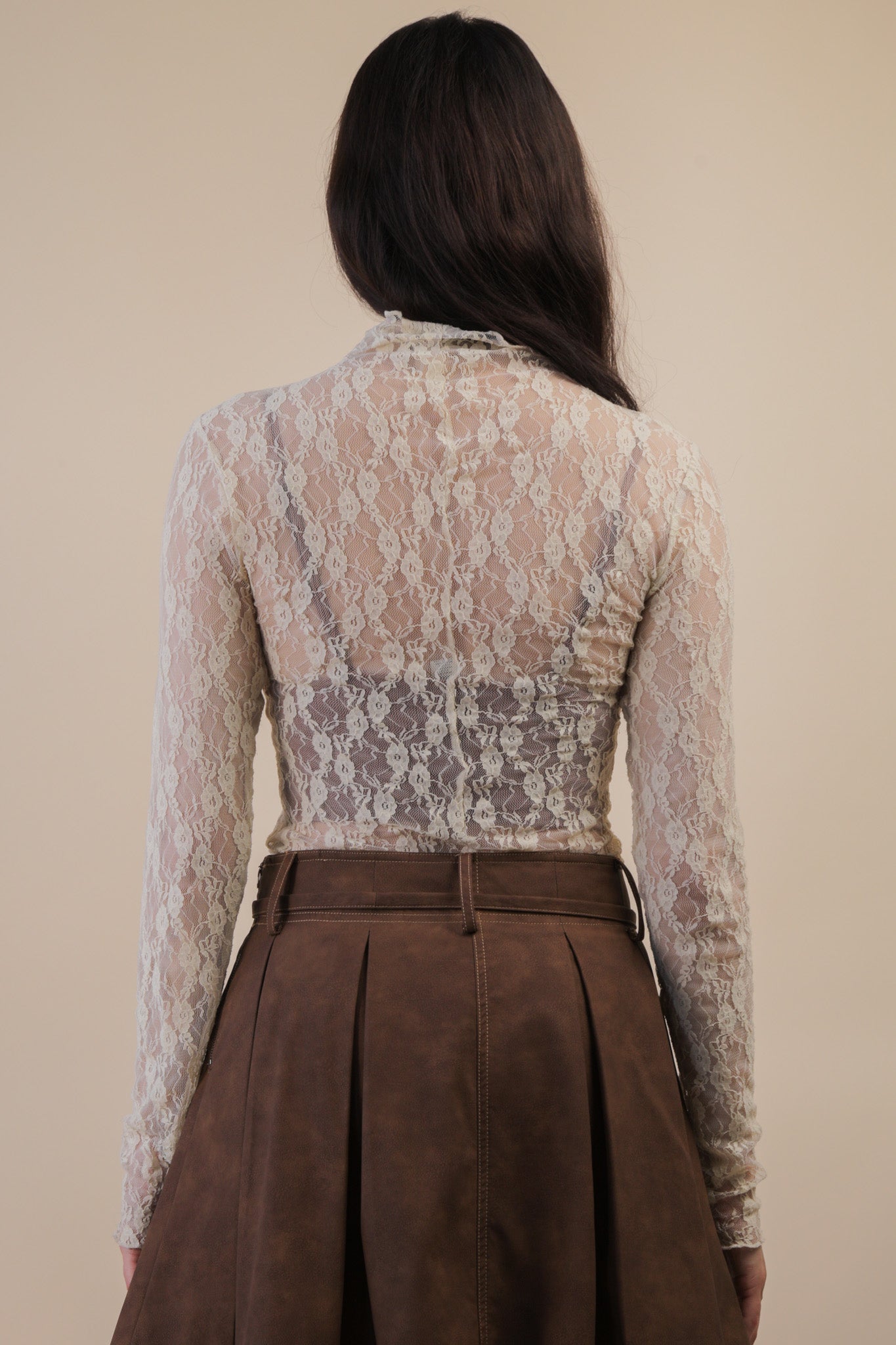 Sheer Mesh Floral Top Champagne