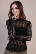 Sheer Mesh Floral Top Black