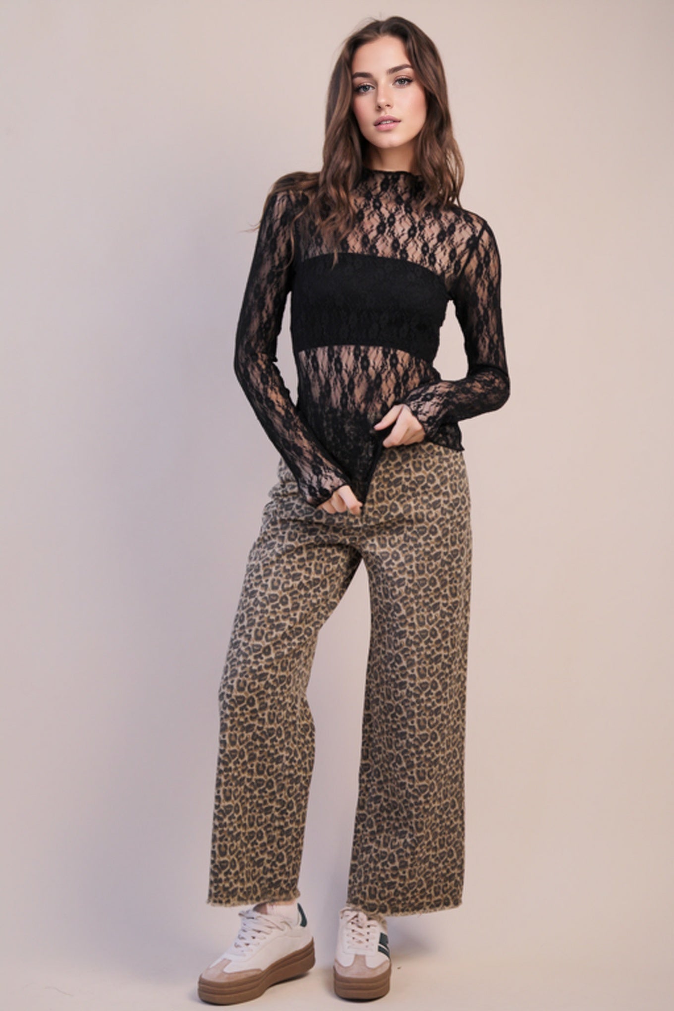 Sheer Mesh Floral Top Black