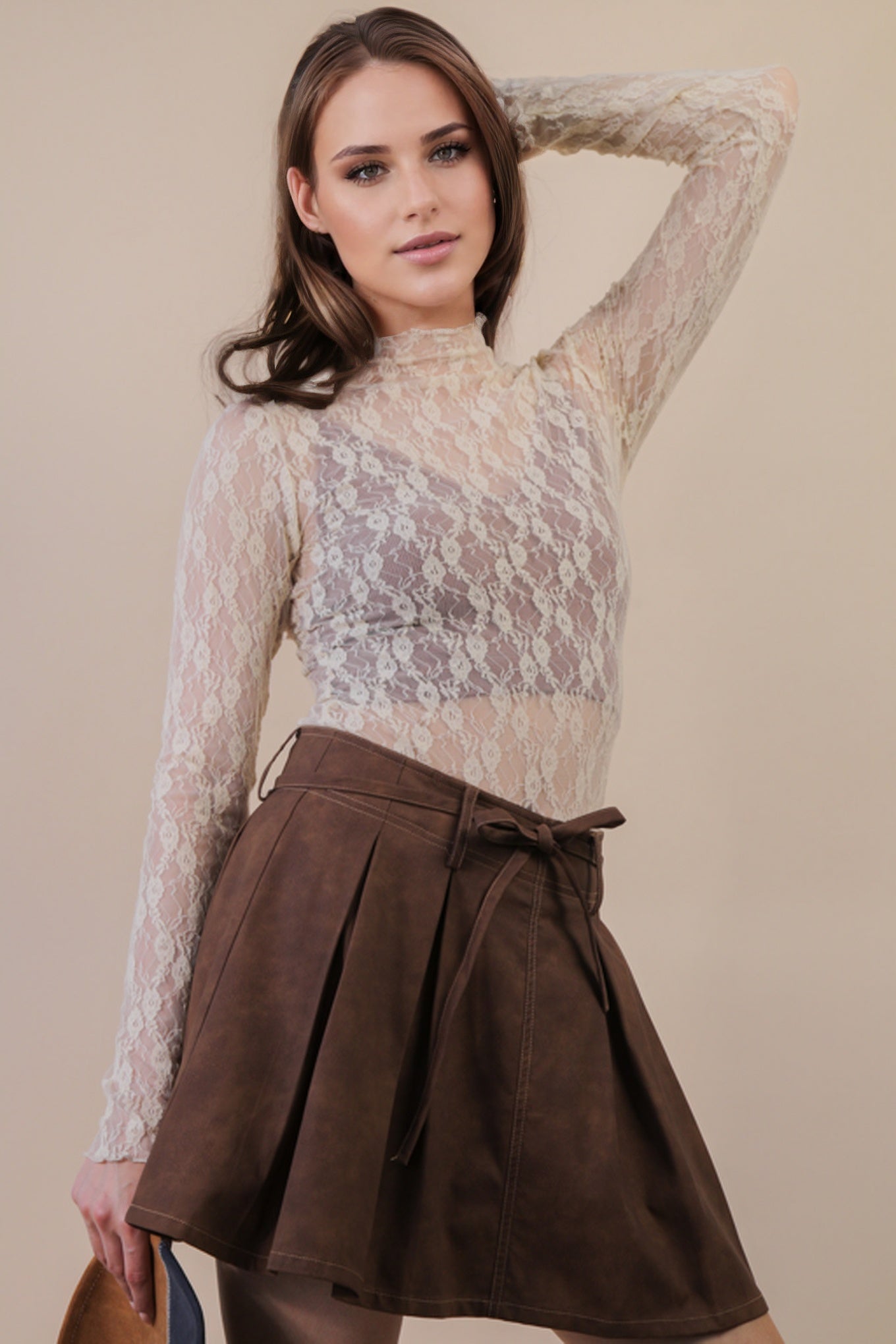 Sheer Mesh Floral Top Champagne