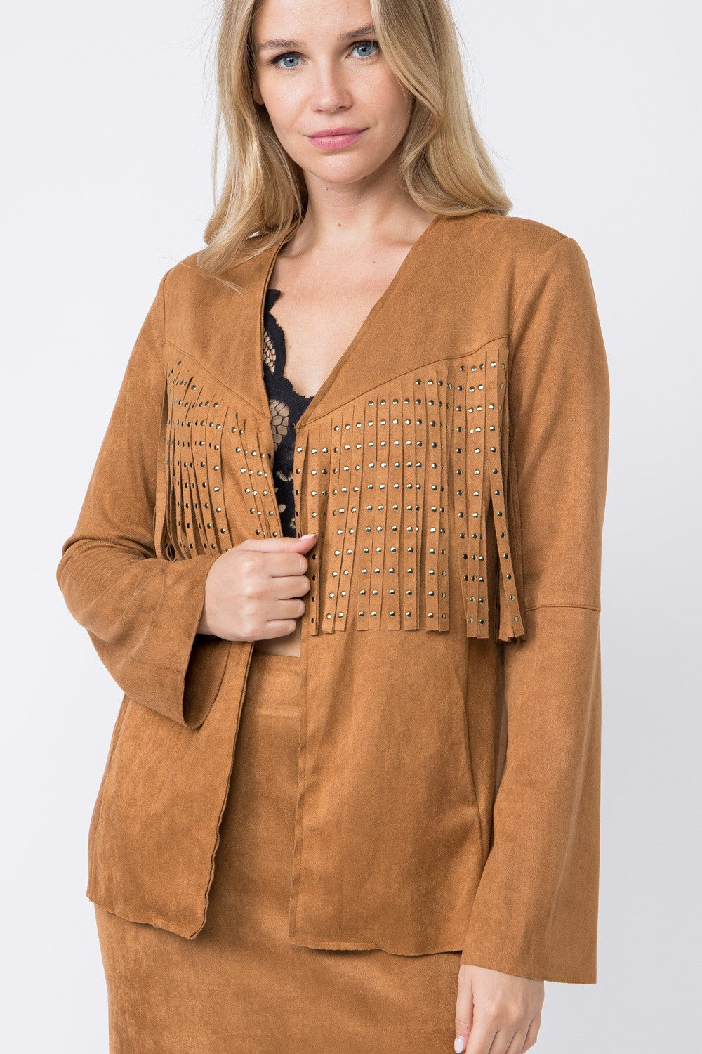 Studded Suede Jacket - Camel
