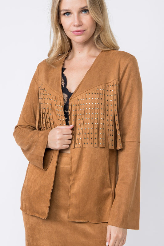 Studded Suede Jacket - Camel