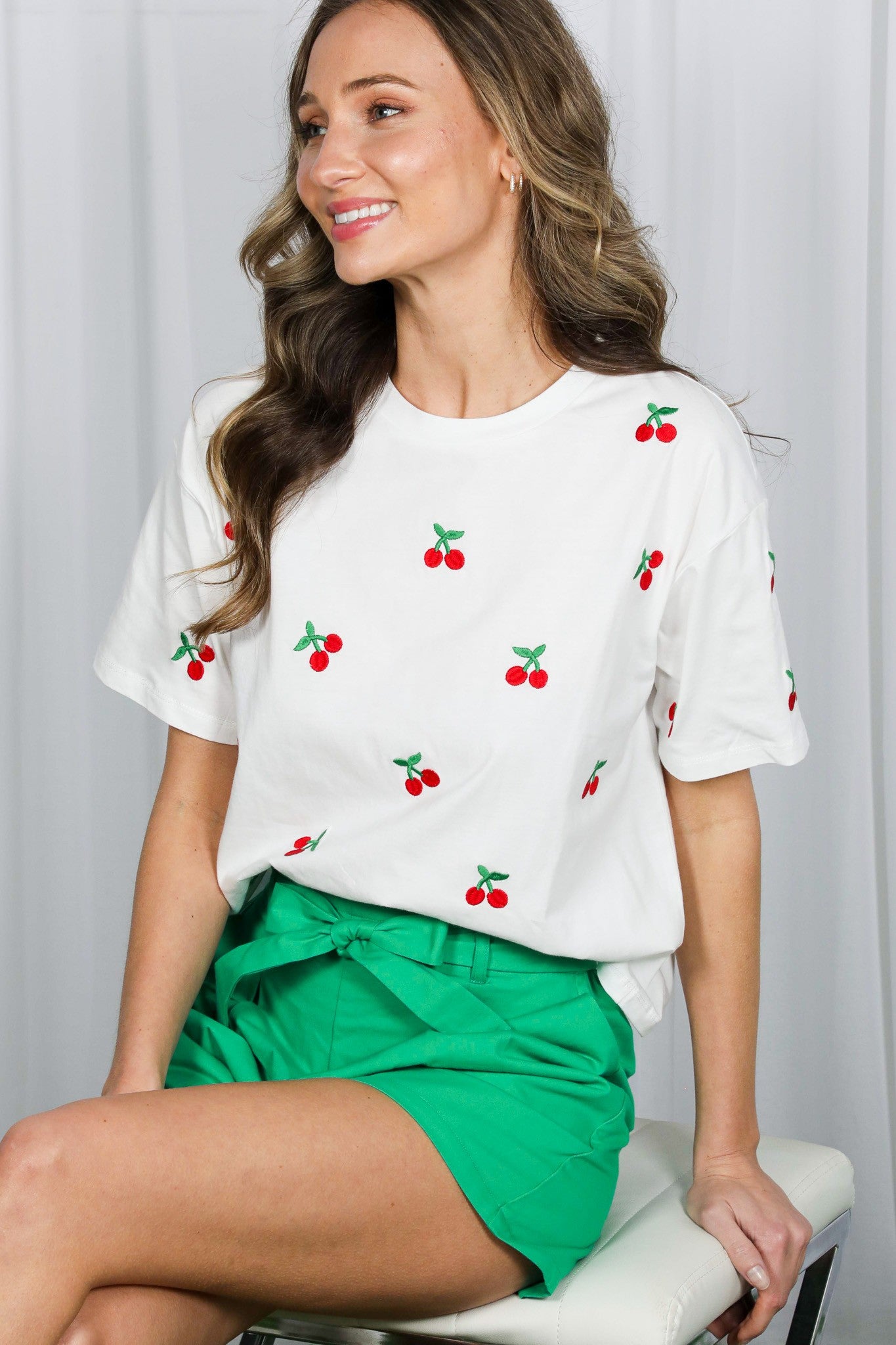 Cherry Embroidered Top