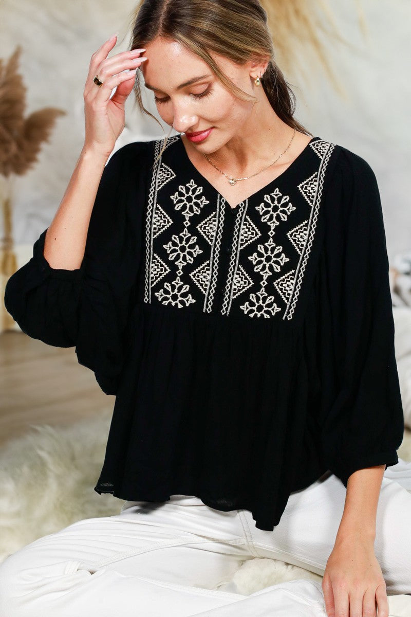 Boho Embroidered Top