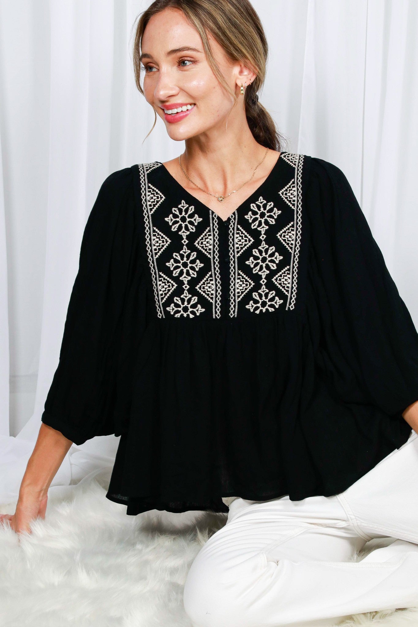 Boho Embroidered Top