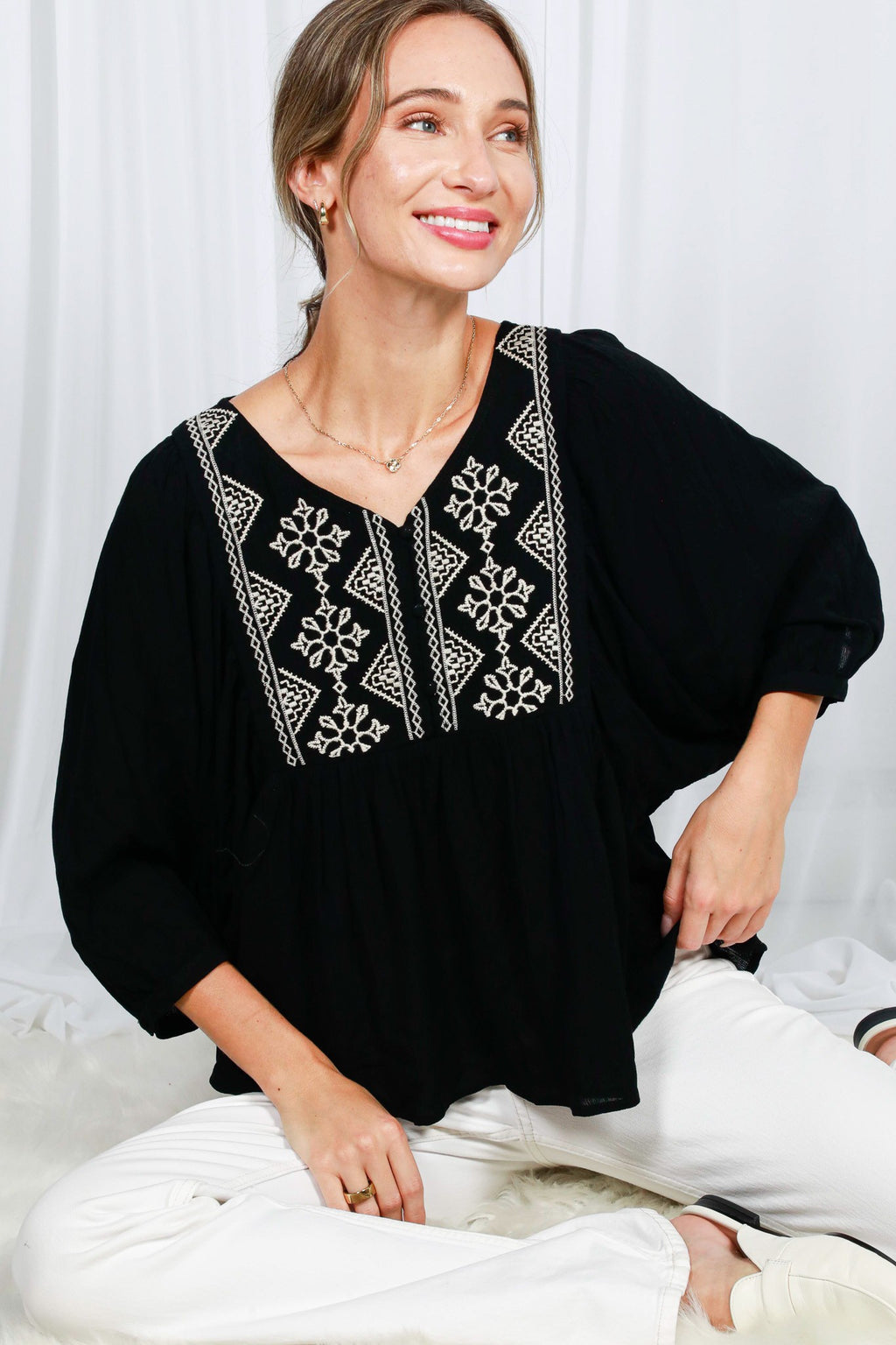 Boho Embroidered Top