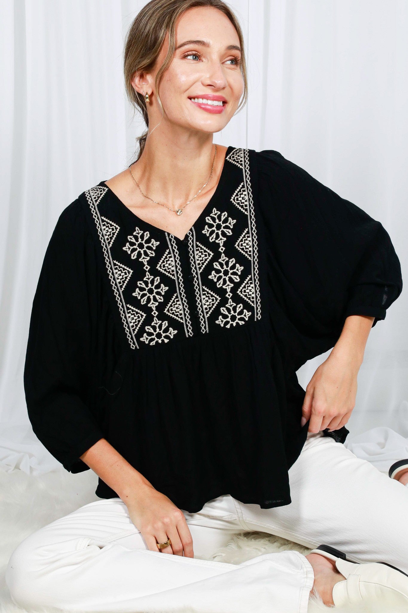 Boho Embroidered Top