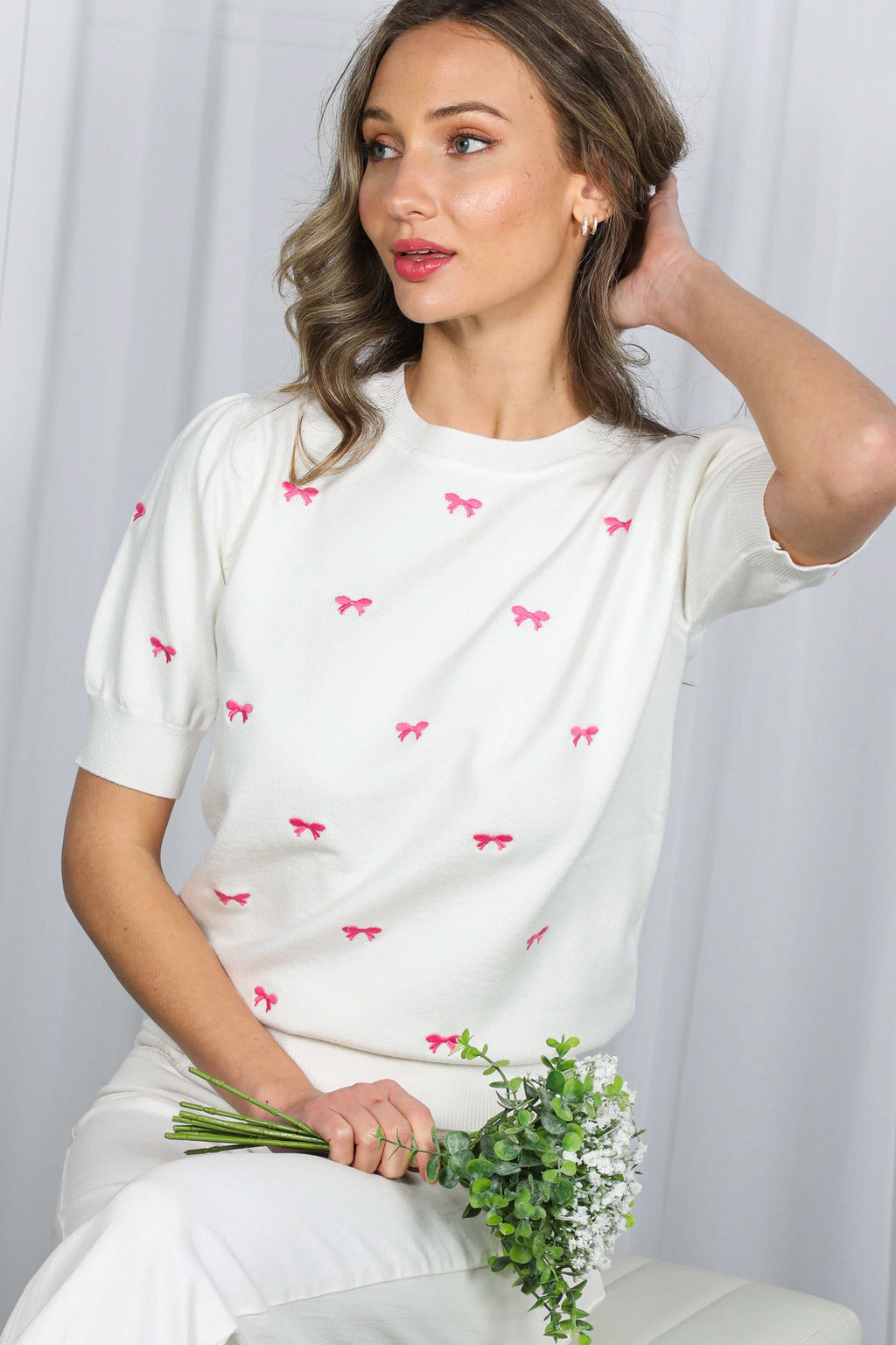 Bow Embroidered Top