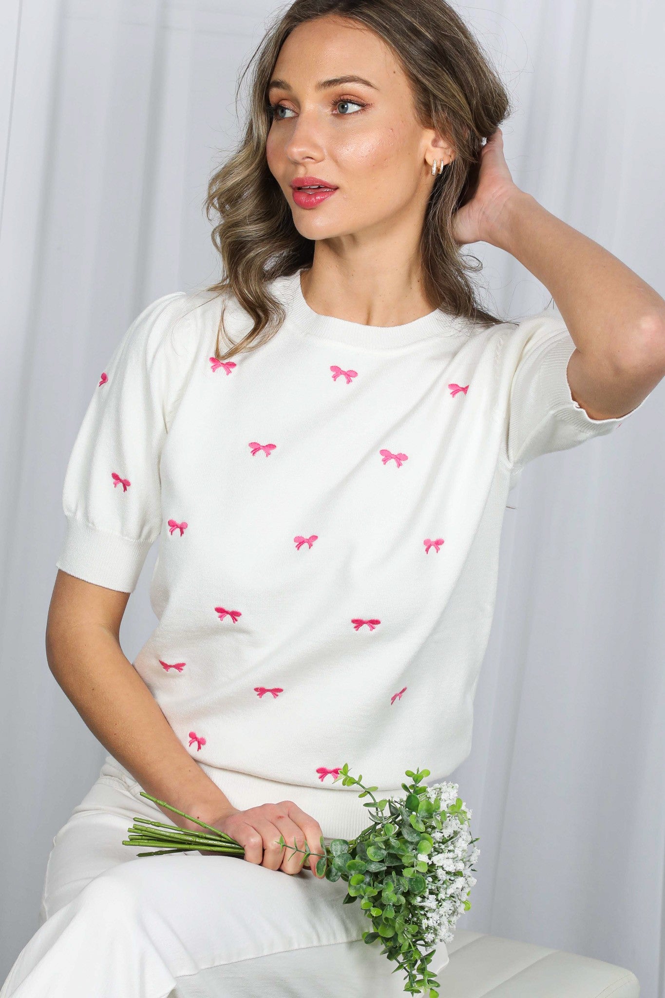 Bow Embroidered Top