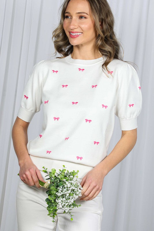 Bow Embroidered Top