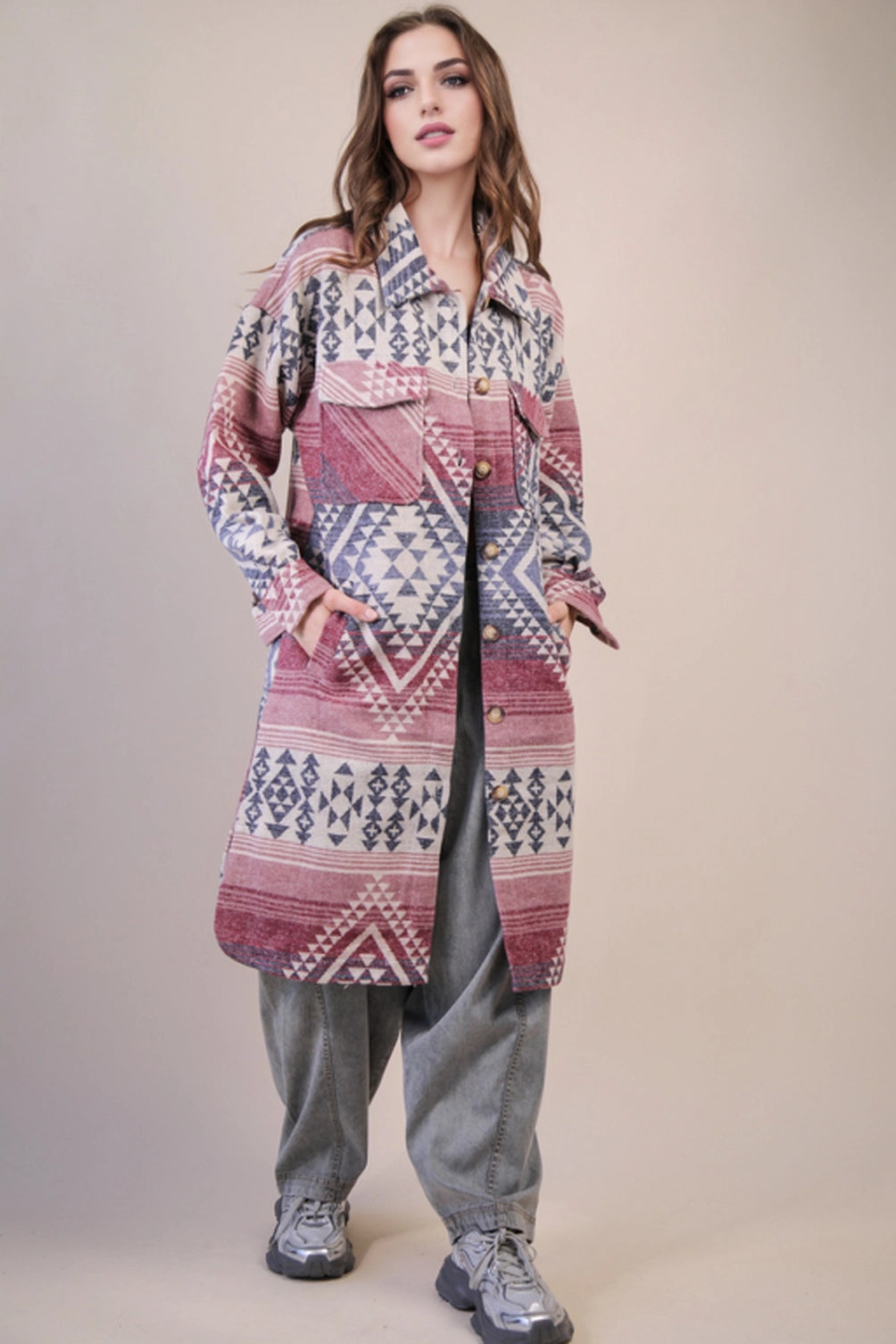 Aztec Print Jacket - Plum Multi
