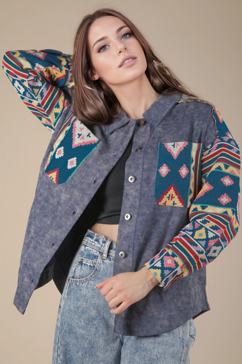 Denim Aztec Print Jacket