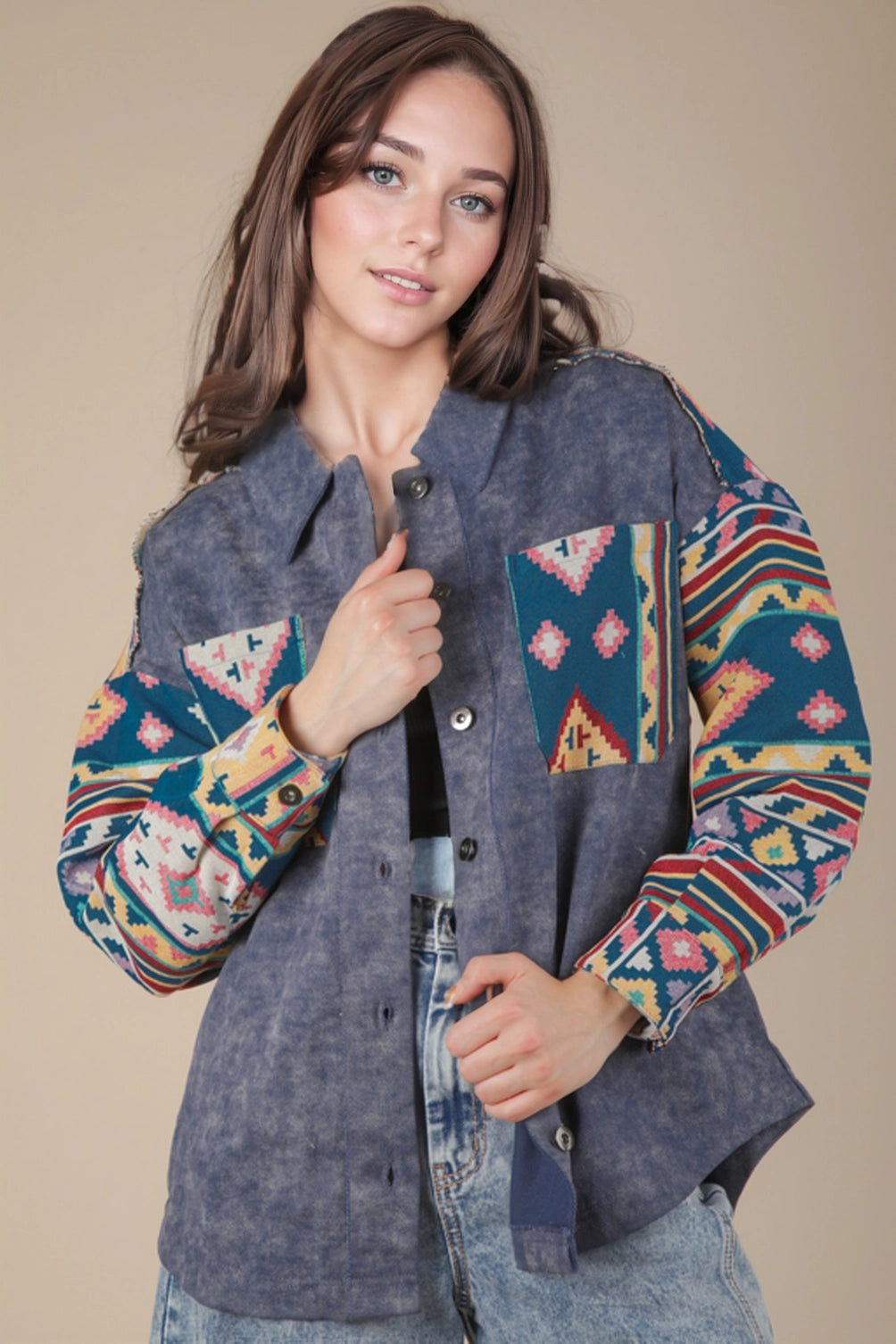 Denim Aztec Print Jacket
