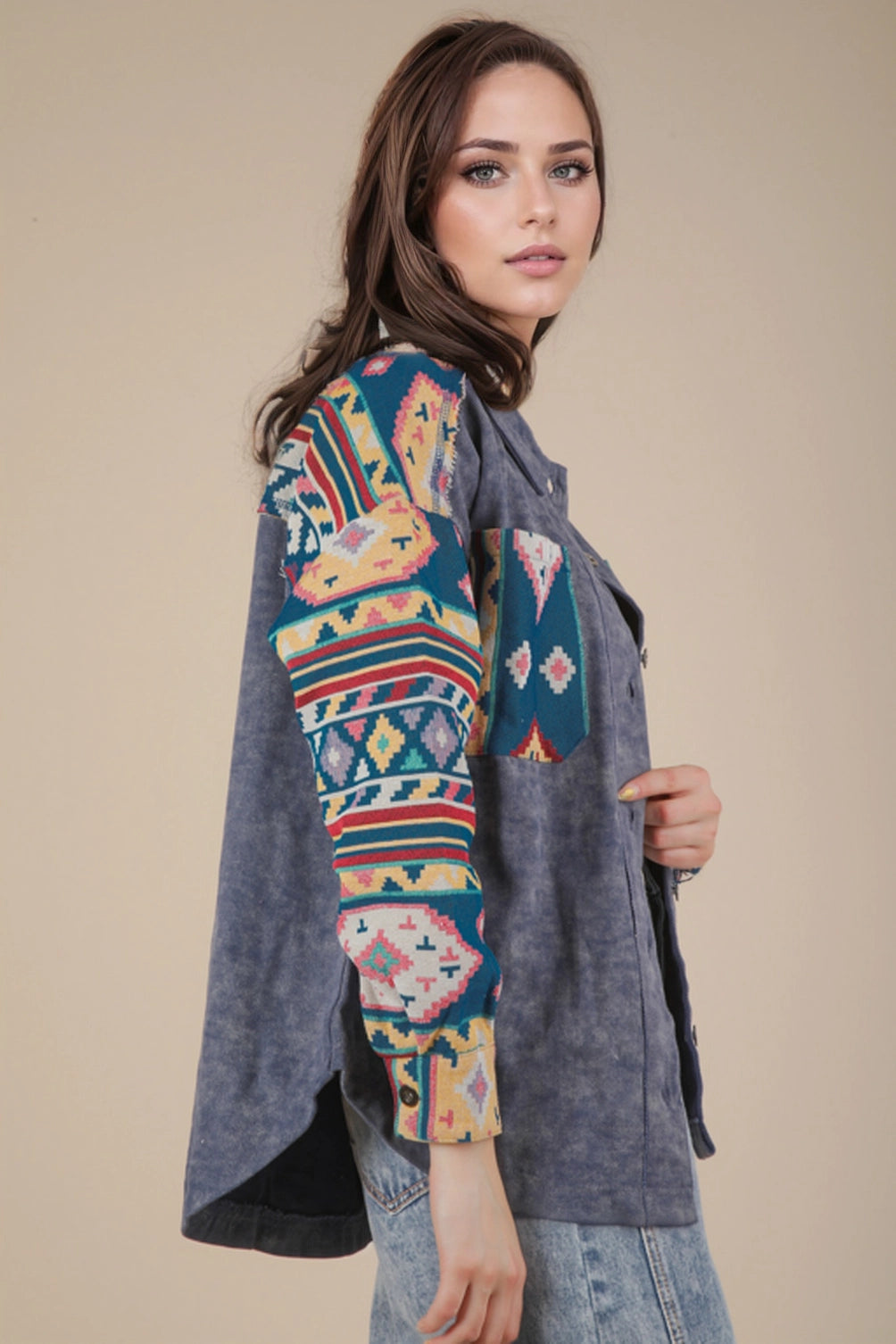 Denim Aztec Print Jacket