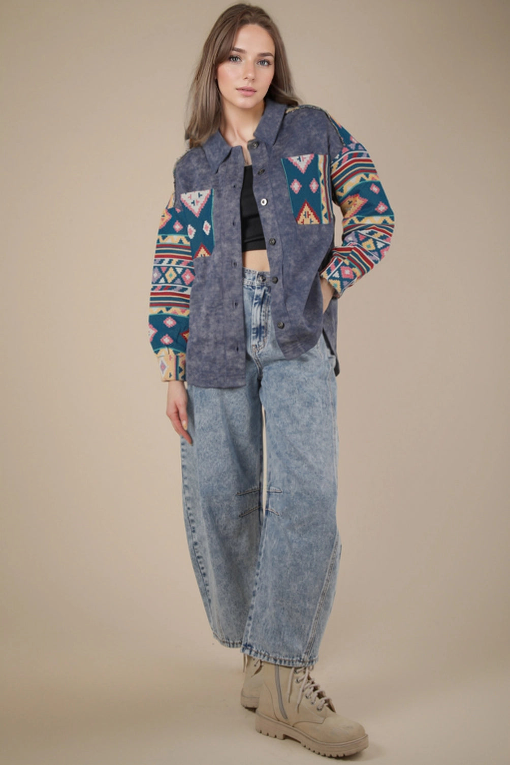 Denim Aztec Print Jacket