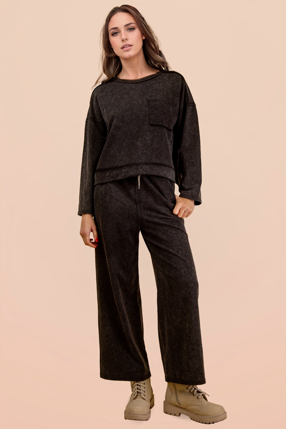 Mineral Wash Loungewear Set - Black