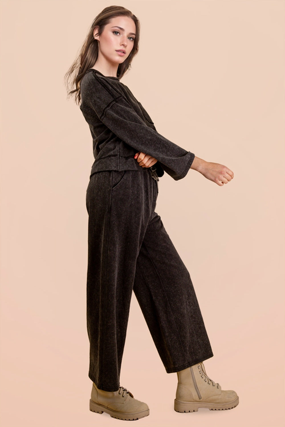 Mineral Wash Loungewear Set - Black