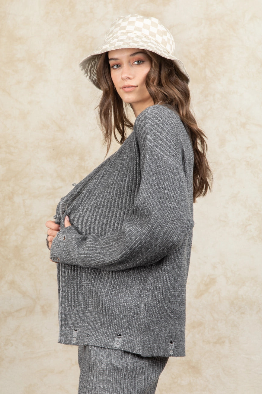 Distressed Sweater Set - Charcoal