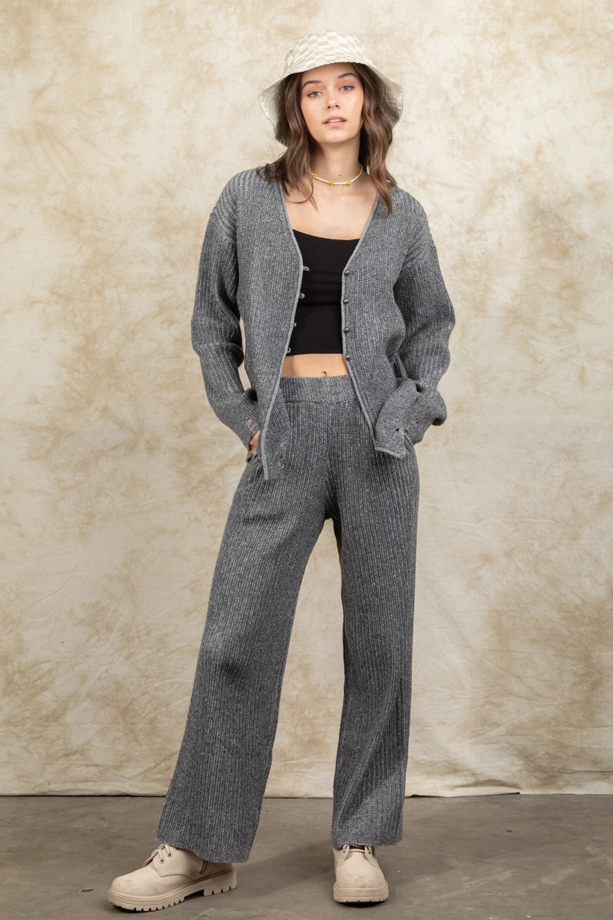 Distressed Sweater Set - Charcoal