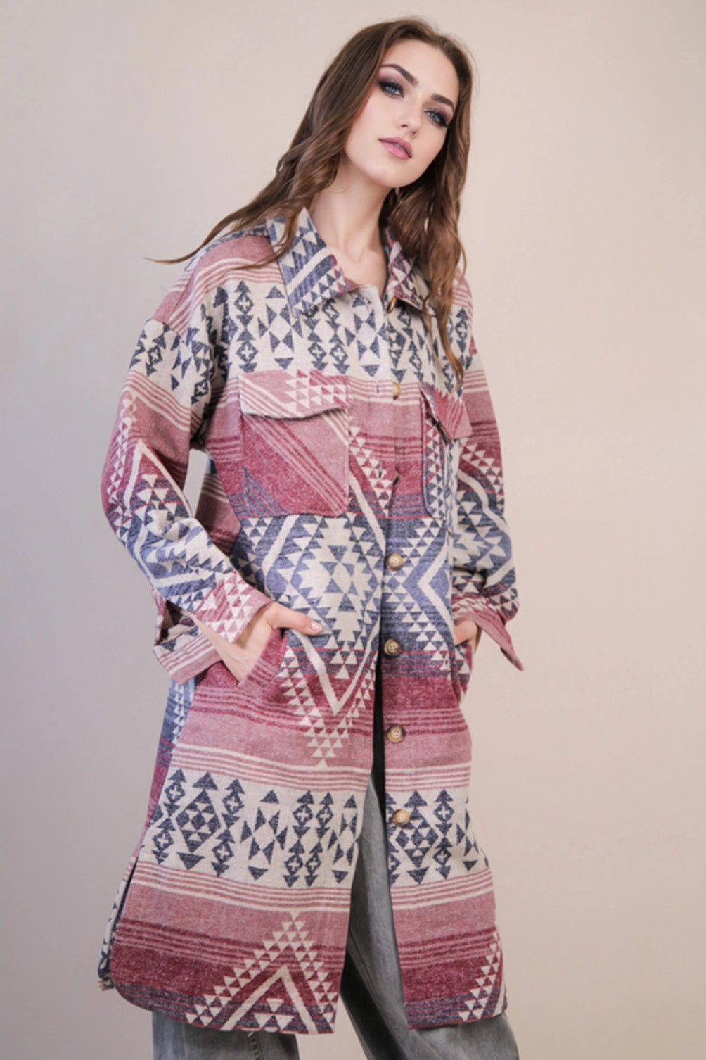 Aztec Print Jacket - Plum Multi