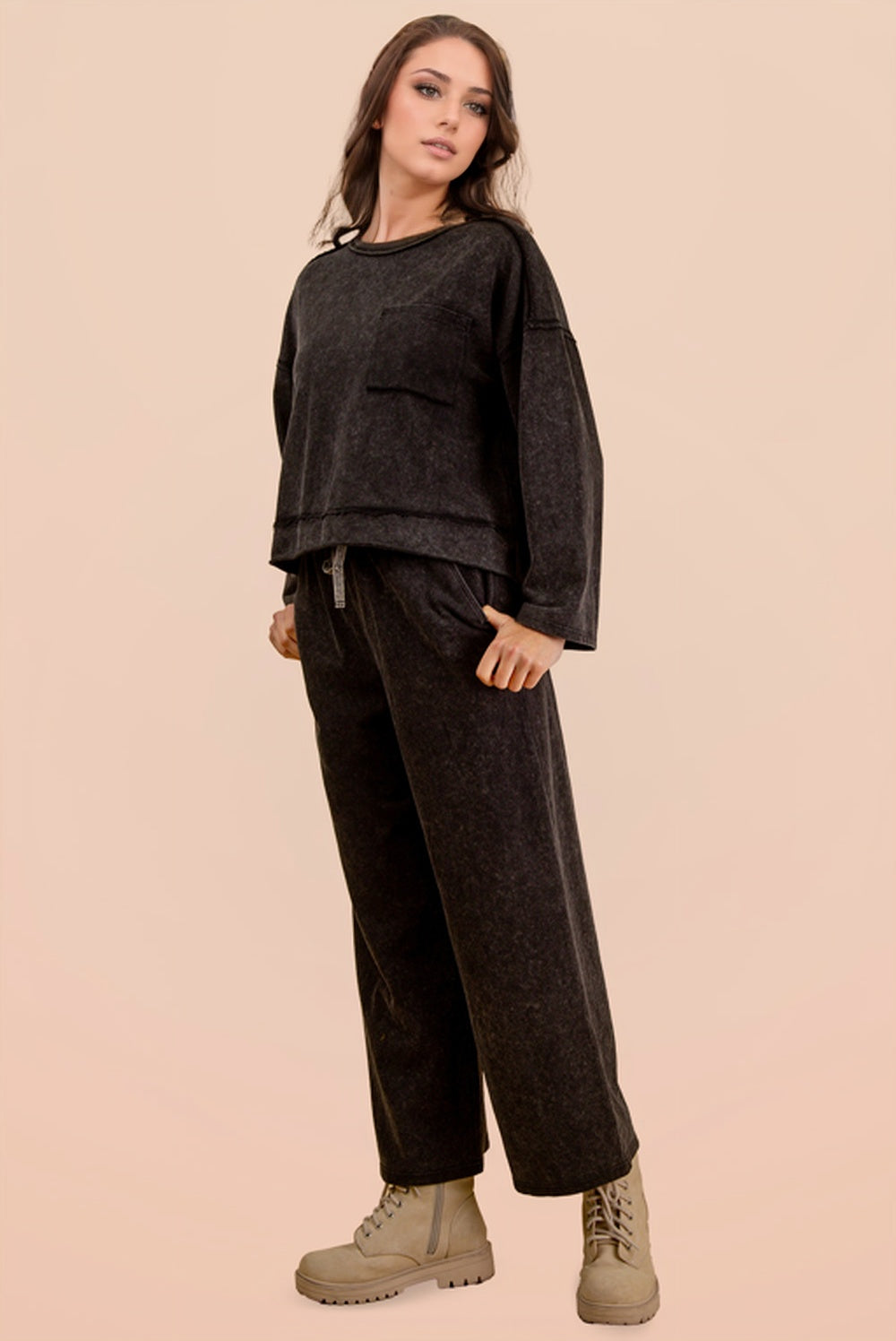 Mineral Wash Loungewear Set - Black