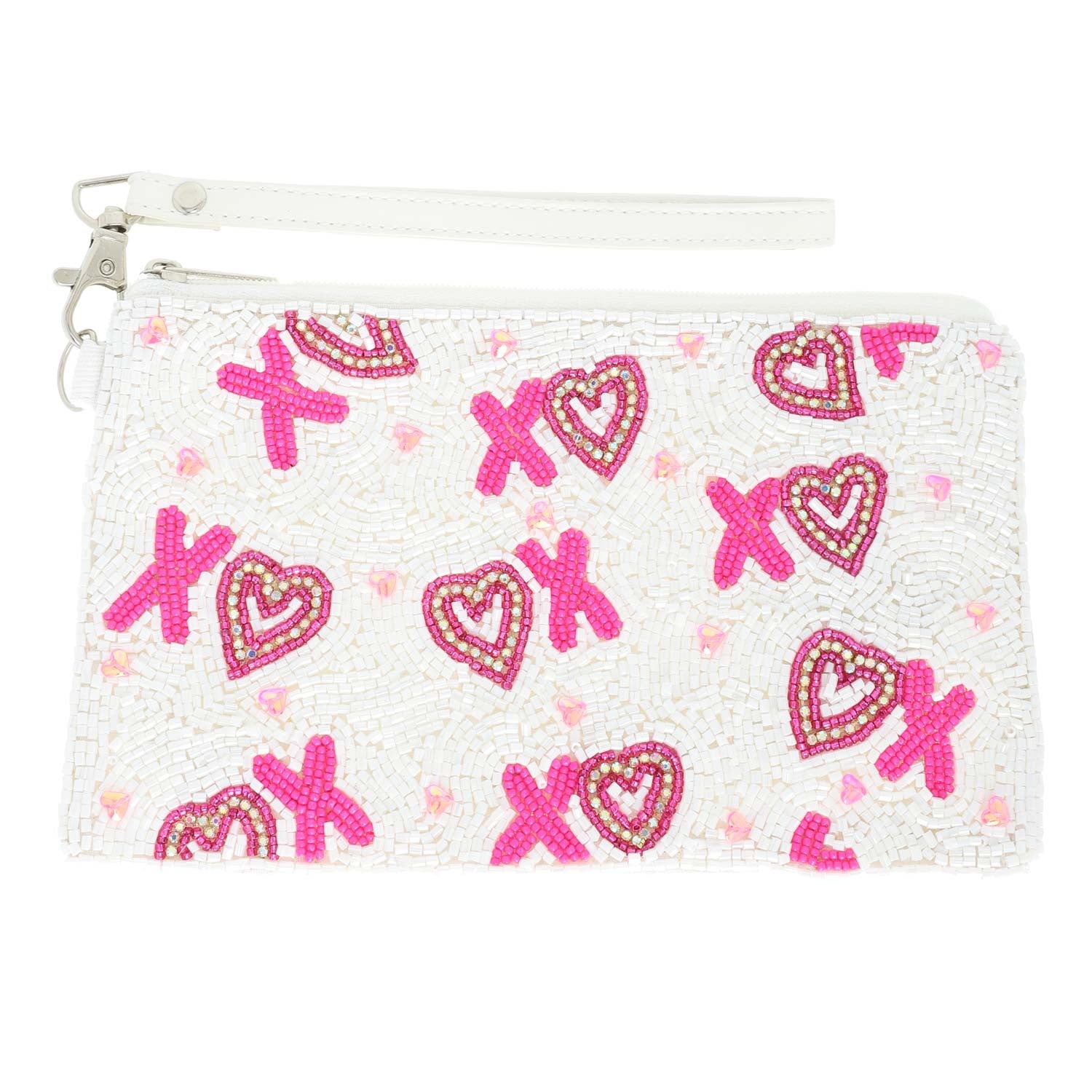 "XOXO" (White) V-Day Beaded Pouch
