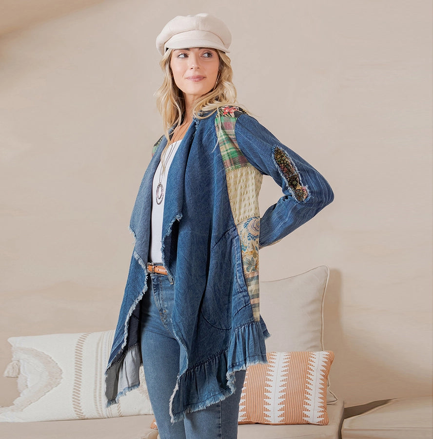Young Threads Denim Patchwork Kimono